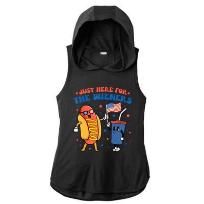 Hot Dog Im Just Here For The Wieners Funny 4Th Of July Ladies PosiCharge Tri-Blend Wicking Draft Hoodie Tank