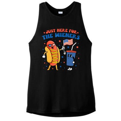 Hot Dog Im Just Here For The Wieners Funny 4Th Of July Ladies PosiCharge Tri-Blend Wicking Tank