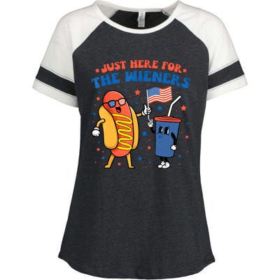 Hot Dog Im Just Here For The Wieners Funny 4Th Of July Enza Ladies Jersey Colorblock Tee