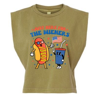 Hot Dog Im Just Here For The Wieners Funny 4Th Of July Garment-Dyed Women's Muscle Tee