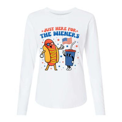 Hot Dog Im Just Here For The Wieners Funny 4Th Of July Womens Cotton Relaxed Long Sleeve T-Shirt