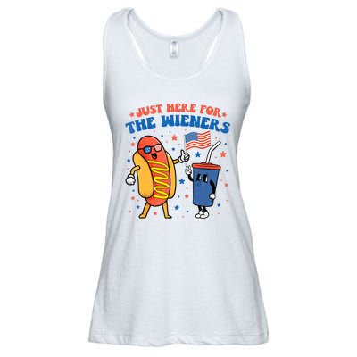 Hot Dog Im Just Here For The Wieners Funny 4Th Of July Ladies Essential Flowy Tank