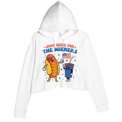 Hot Dog Im Just Here For The Wieners Funny 4Th Of July Crop Fleece Hoodie