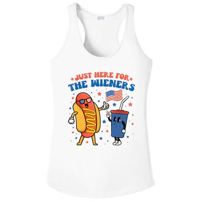 Hot Dog Im Just Here For The Wieners Funny 4Th Of July Ladies PosiCharge Competitor Racerback Tank