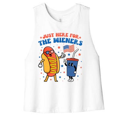 Hot Dog Im Just Here For The Wieners Funny 4Th Of July Women's Racerback Cropped Tank