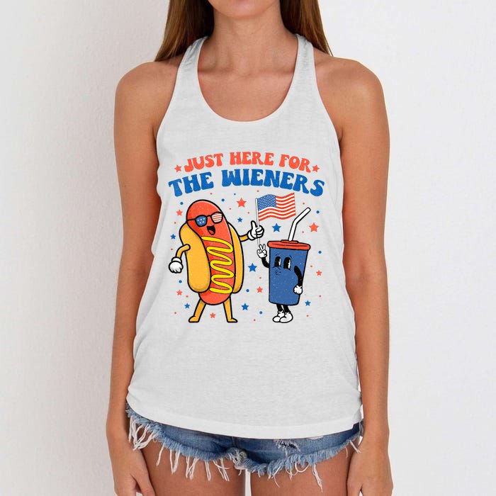 Hot Dog Im Just Here For The Wieners Funny 4Th Of July Women's Knotted Racerback Tank