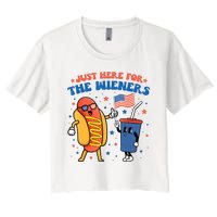 Hot Dog Im Just Here For The Wieners Funny 4Th Of July Women's Crop Top Tee