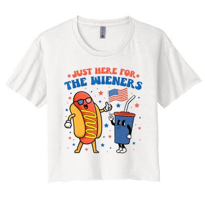 Hot Dog Im Just Here For The Wieners Funny 4Th Of July Women's Crop Top Tee