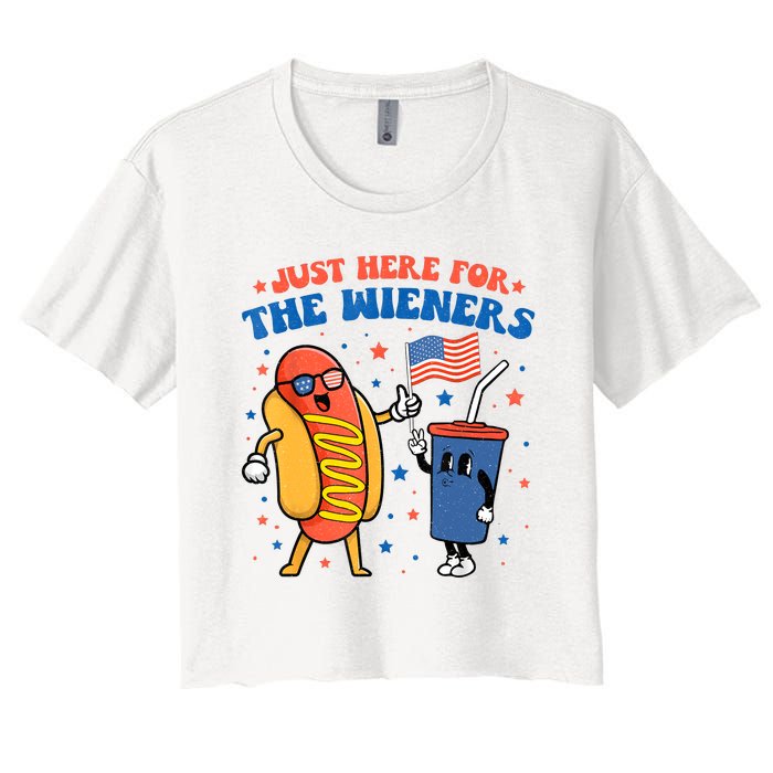 Hot Dog Im Just Here For The Wieners Funny 4Th Of July Women's Crop Top Tee