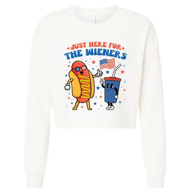 Hot Dog Im Just Here For The Wieners Funny 4Th Of July Cropped Pullover Crew