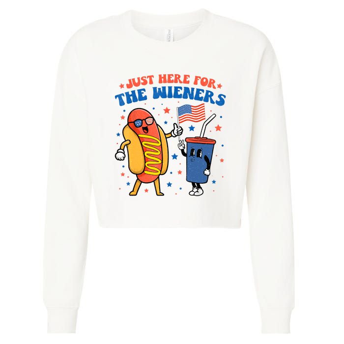 Hot Dog Im Just Here For The Wieners Funny 4Th Of July Cropped Pullover Crew