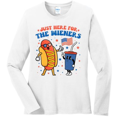 Hot Dog Im Just Here For The Wieners Funny 4Th Of July Ladies Long Sleeve Shirt