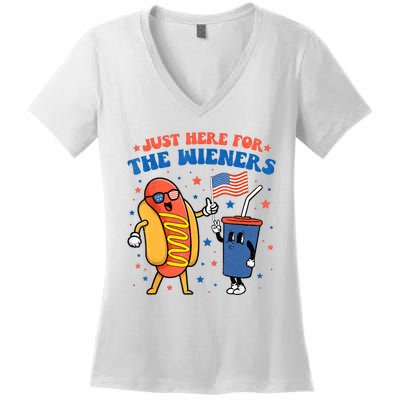 Hot Dog Im Just Here For The Wieners Funny 4Th Of July Women's V-Neck T-Shirt