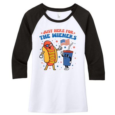 Hot Dog Im Just Here For The Wieners Funny 4Th Of July Women's Tri-Blend 3/4-Sleeve Raglan Shirt