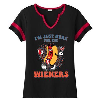 Hot Dog IM Just Here For The Wieners 4th Of July Ladies Halftime Notch Neck Tee