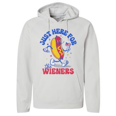 Hot Dog IM Just Here For The Wieners Funny Fourth Of July Performance Fleece Hoodie