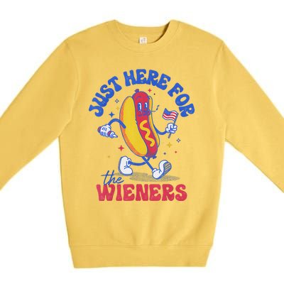 Hot Dog IM Just Here For The Wieners Funny Fourth Of July Premium Crewneck Sweatshirt