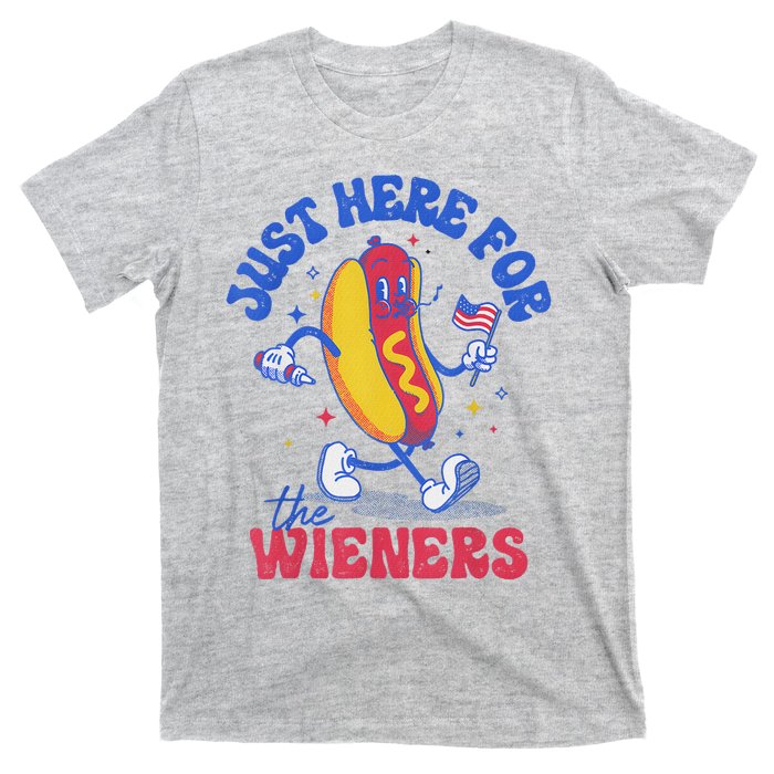 Hot Dog IM Just Here For The Wieners Funny Fourth Of July T-Shirt