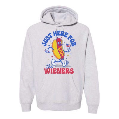 Hot Dog IM Just Here For The Wieners Funny Fourth Of July Premium Hoodie