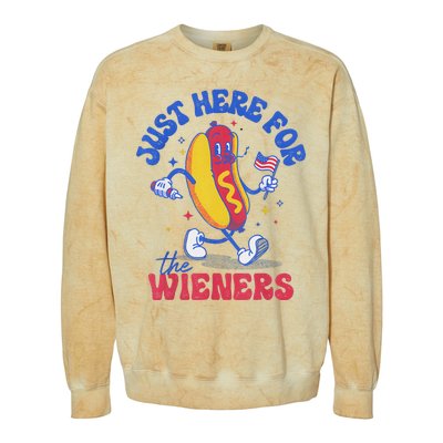 Hot Dog IM Just Here For The Wieners Funny Fourth Of July Colorblast Crewneck Sweatshirt