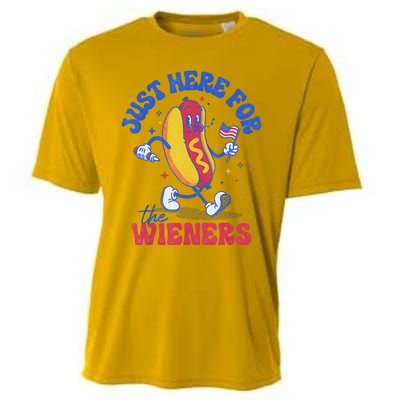 Hot Dog IM Just Here For The Wieners Funny Fourth Of July Cooling Performance Crew T-Shirt