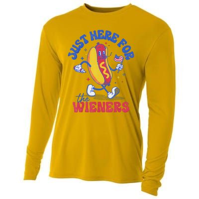 Hot Dog IM Just Here For The Wieners Funny Fourth Of July Cooling Performance Long Sleeve Crew