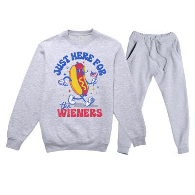 Hot Dog IM Just Here For The Wieners Funny Fourth Of July Premium Crewneck Sweatsuit Set