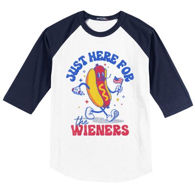 Hot Dog IM Just Here For The Wieners Funny Fourth Of July Baseball Sleeve Shirt