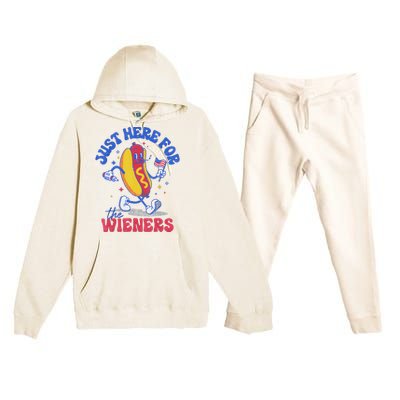 Hot Dog IM Just Here For The Wieners Funny Fourth Of July Premium Hooded Sweatsuit Set