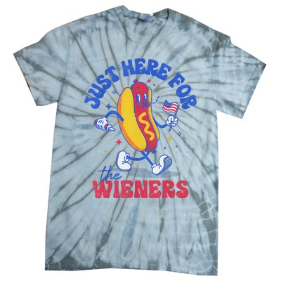 Hot Dog IM Just Here For The Wieners Funny Fourth Of July Tie-Dye T-Shirt