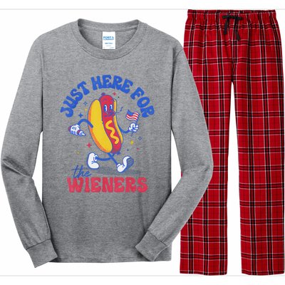 Hot Dog IM Just Here For The Wieners Funny Fourth Of July Long Sleeve Pajama Set