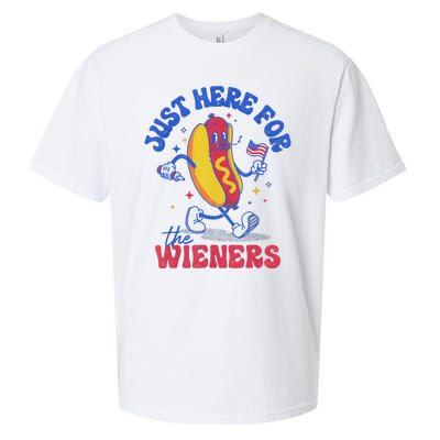 Hot Dog IM Just Here For The Wieners Funny Fourth Of July Sueded Cloud Jersey T-Shirt