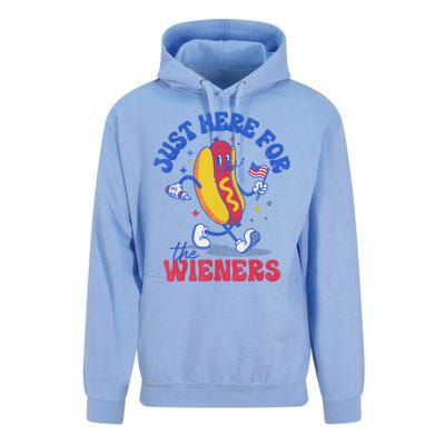 Hot Dog IM Just Here For The Wieners Funny Fourth Of July Unisex Surf Hoodie