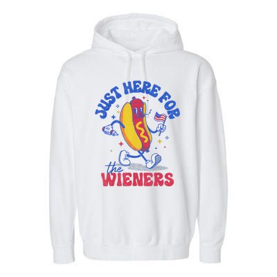 Hot Dog IM Just Here For The Wieners Funny Fourth Of July Garment-Dyed Fleece Hoodie