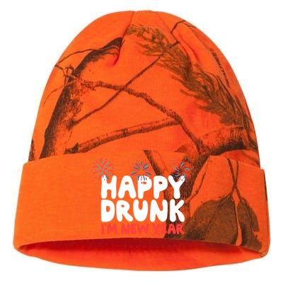 Happy Drunk I'm New Year Gift New Year Eve Beer Wine Alcohol Gift Kati Licensed 12" Camo Beanie