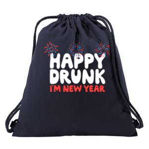 Happy Drunk I'm New Year Gift New Year Eve Beer Wine Alcohol Gift Drawstring Bag