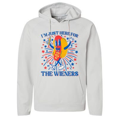 Hot Dog IM Just Here For The Wieners 4th Of July Performance Fleece Hoodie