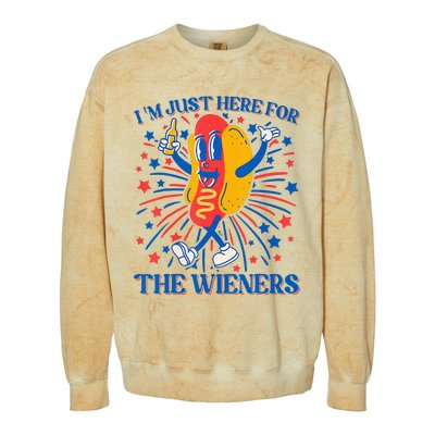 Hot Dog IM Just Here For The Wieners 4th Of July Colorblast Crewneck Sweatshirt