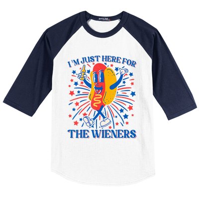 Hot Dog IM Just Here For The Wieners 4th Of July Baseball Sleeve Shirt