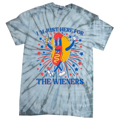 Hot Dog IM Just Here For The Wieners 4th Of July Tie-Dye T-Shirt