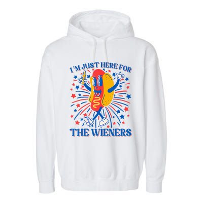 Hot Dog IM Just Here For The Wieners 4th Of July Garment-Dyed Fleece Hoodie