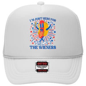 Hot Dog IM Just Here For The Wieners 4th Of July High Crown Mesh Back Trucker Hat