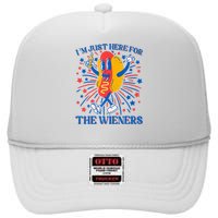 Hot Dog IM Just Here For The Wieners 4th Of July High Crown Mesh Back Trucker Hat