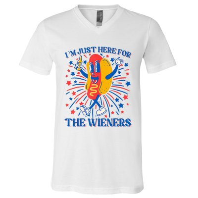 Hot Dog IM Just Here For The Wieners 4th Of July V-Neck T-Shirt