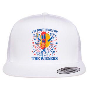 Hot Dog IM Just Here For The Wieners 4th Of July Flat Bill Trucker Hat