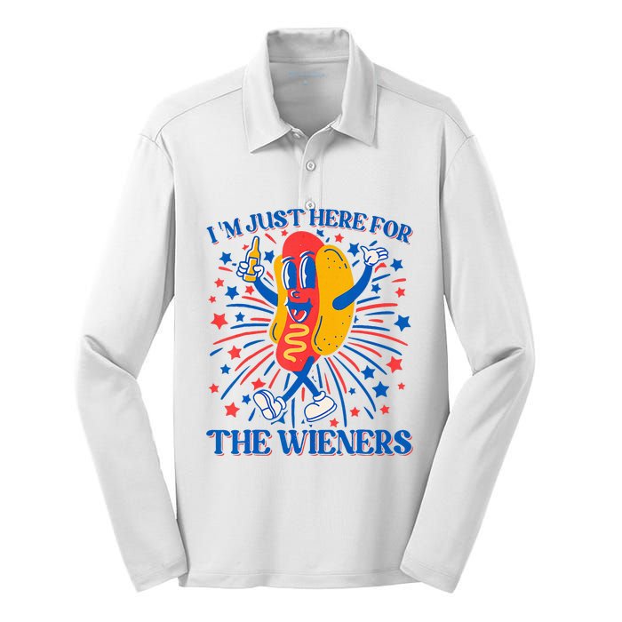 Hot Dog IM Just Here For The Wieners 4th Of July Silk Touch Performance Long Sleeve Polo