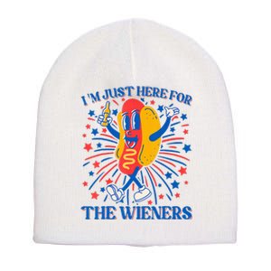 Hot Dog IM Just Here For The Wieners 4th Of July Short Acrylic Beanie