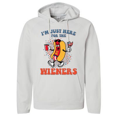 Hot Dog IM Just Here For The Wieners 4th Of July Performance Fleece Hoodie