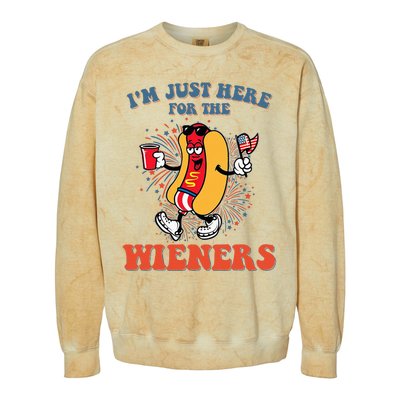 Hot Dog IM Just Here For The Wieners 4th Of July Colorblast Crewneck Sweatshirt