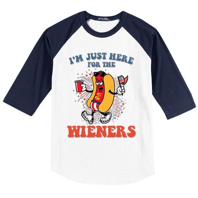 Hot Dog IM Just Here For The Wieners 4th Of July Baseball Sleeve Shirt